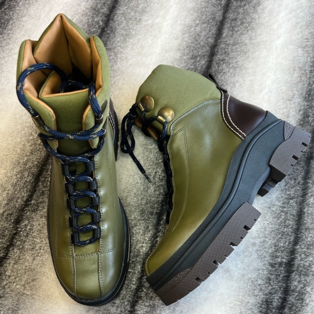 See by Chloe Cassidie Lace Up Leather Military Green Ankle Combat Lug Boots